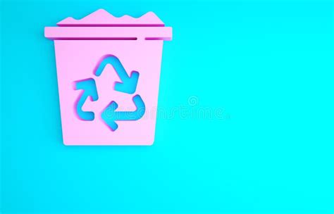 Pink Recycle Bin With Recycle Symbol Icon Isolated On Blue Background