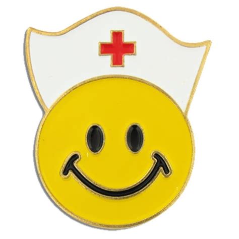 Pinmarts Yellow Smiley Face With Nurse Cap Nursing Enamel Lapel Pin