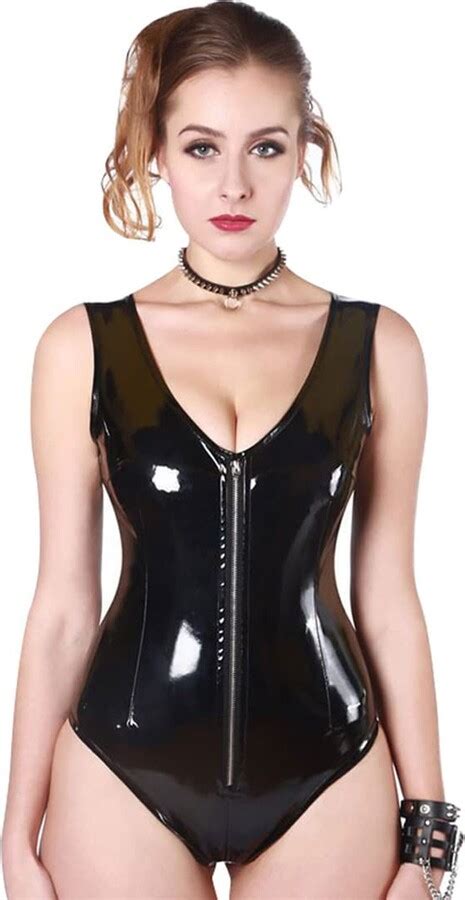 whb patent leather shapewear zipper open crotch high cut bodysuit women s one piece wetlook pvc