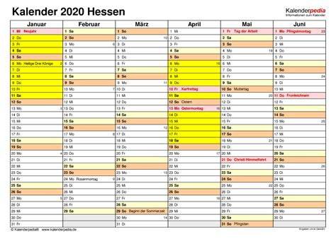 Dabei fallen 2 feiertage auf einen samstag und 4. Kalender 2020 Hessen: Ferien, Feiertage, PDF-Vorlagen