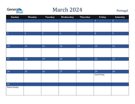 Portugal March 2024 Calendar With Holidays