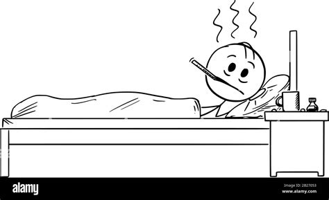 Vector Cartoon Stick Figure Drawing Conceptual Illustration Of Sick Man