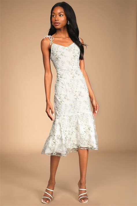 White Embroidered Dress Tie Back Midi Dress Tie Strap Dress Lulus