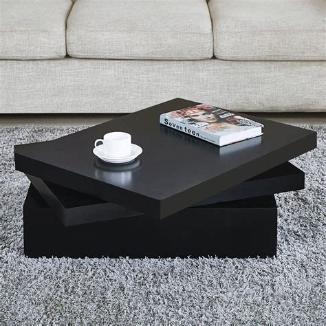 Newretailglobal Black Square Coffee Tables Rotating Contemporary Living Room Furniture Black