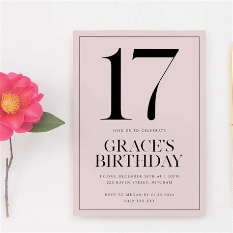 Blush Pink 17th Birthday Invitation Instant Download Birthday Etsy
