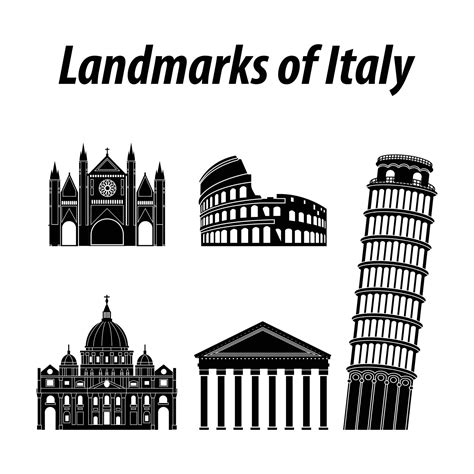 Bundle Of Italy Famous Landmarks By Silhouette Style 11965567 Vector
