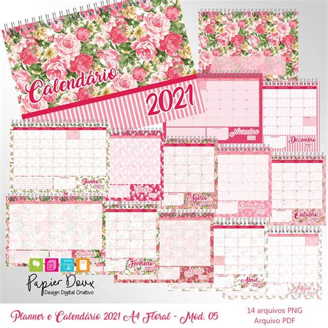 Perfeiro para você organizar sua semana! Planner Mensal e Calendário 2021 - A4 Floral Modelo 05 no ...