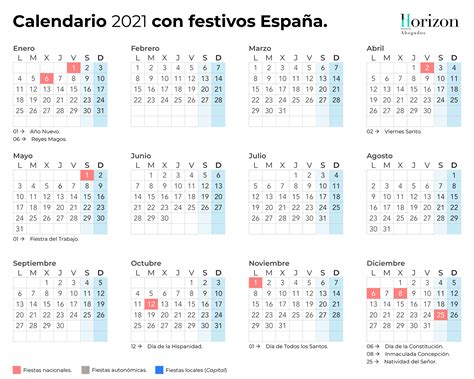 Calendario Laboral 2021 Festivos Nacionales Y Autonómicos Horizon Abogados