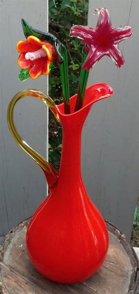 Collectible Hand Blown Orange Glass Vase By Flavsantiques