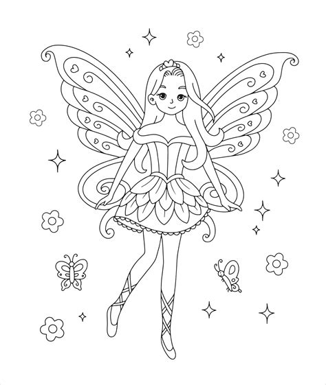 Premium Vector | Printable Beautiful Fairy coloring page
