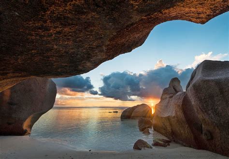 Photography Landscape Nature Cave Beach Sea Rocks Sunset Sand Seychelles Island