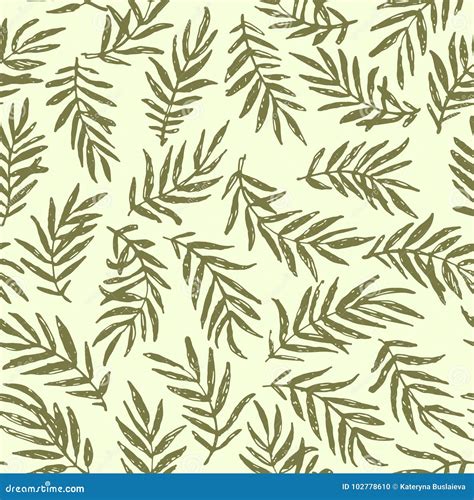 Seamless Palm Branch Pattern Hand Drawn Design Stock Vector