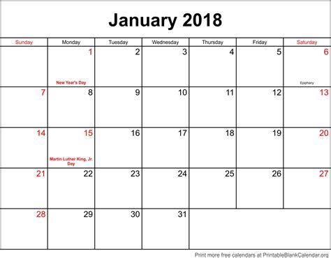 January 2018 Printable Blank Calendar Printable Blank