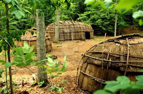 Iroquois Dwellings Iroquois Village Including A Bark Longhouse And Wigwams Typical Of The