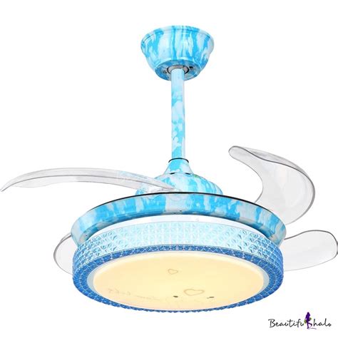 1418 W Mediterranean Style Crystal Retractable Blue Hanging Ceiling