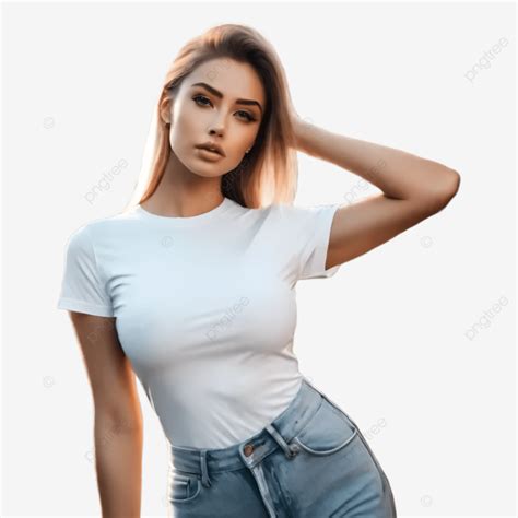Chica Atractiva Usa Camiseta Blanca En Blanco Para Maqueta Png Dibujos
