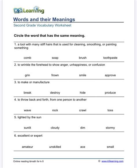 Vocabulary Worksheets For Grade 2