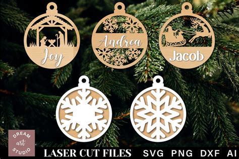 Christmas Ornament Svg Bundle Laser Cut Files Name Ornament