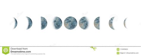 Eingestelltes Aquarell Des Mondes Phasen Lokalisiert Stock Abbildung