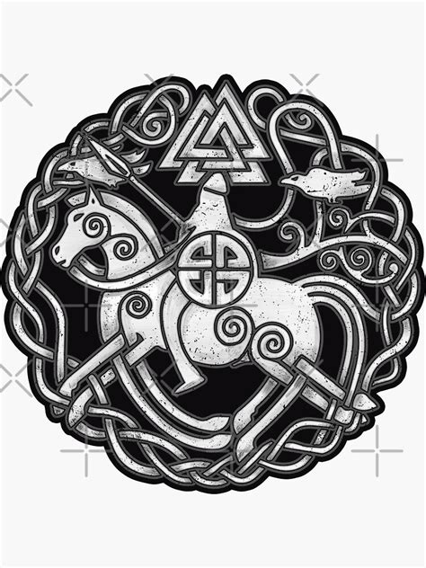 Odin On Horse Sleipnir With Ravens Triquetra Knots Norse Mythology