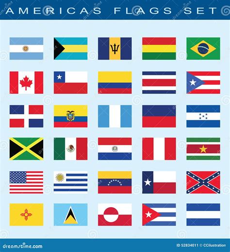 Set Of Americas Flags Vector Illustration Stock Vector Illustration