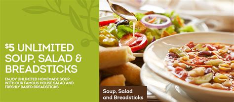 Your unlimited breadsticks are waiting. Olive Garden Coupon for $5 Unlimited Soup, Salad and ...