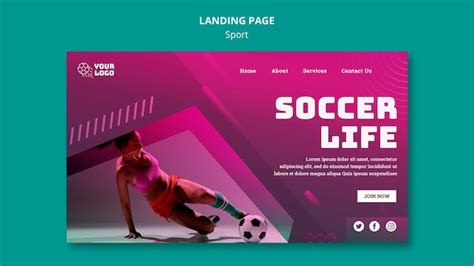 tournament school of soccer landing page template free psd file