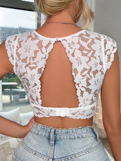 Cut Out Floral Lace Bralette Shein Usa