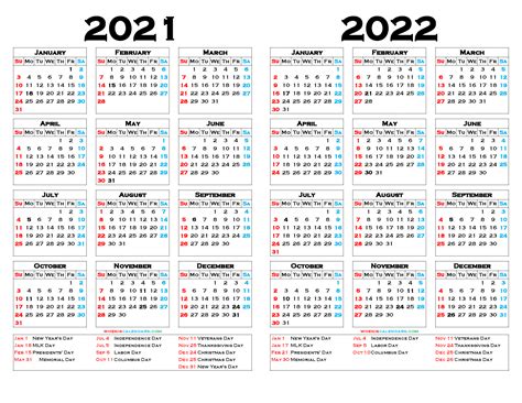 Free Two Year Calendar 2021 And 2022 Printable