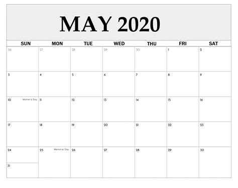 May 2020 Calendar Free 2020 Printable Calendar Blank Templates 2020
