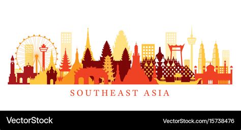 Southeast Asia Landmarks Skyline Shape Royalty Free Vector