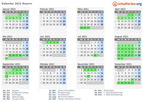 Kalender 2021 Ferien Bayern Feiertage