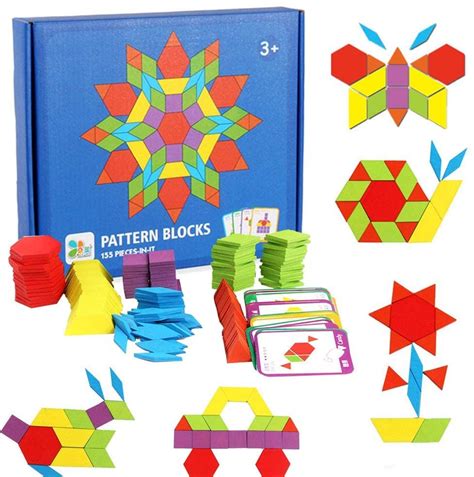 155 Pcs Wooden Pattern Blocks Set Geometric Shape Puzzle Kindergarten