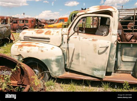 Vintage American Truck In Junkyard Stock Photo Alamy