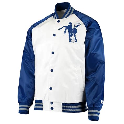 Satin Starter Throwback Indianapolis Colts White And Blue Jacket