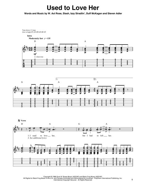 Used To Love Her By Guns N Roses Guitar Tab Play Along Guitar