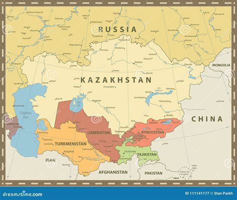 Central Asia Map Brown Orange Hue Colored On Dark Background High