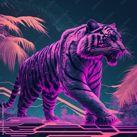 Tiger Modern Art Vaporwave Style Hyperrealistic Illustration Insane