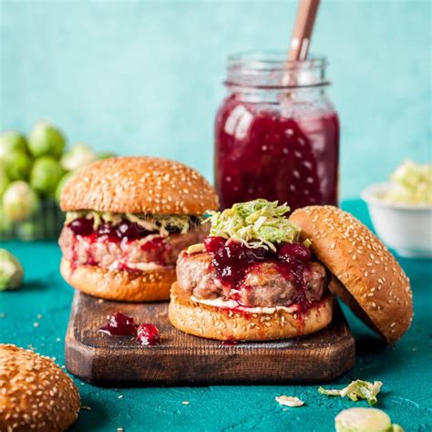 Turkey Burger With Cranberry Sauce Stock Photo Image Of Foodporn