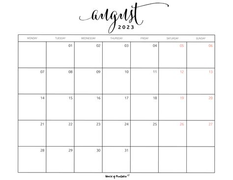 August Cute Calendar Printable Pdf Pelajaran
