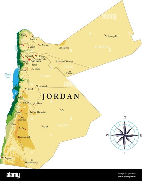 Mapa Físico Altamente Detallado De Jordania En Formato Vectorial Con
