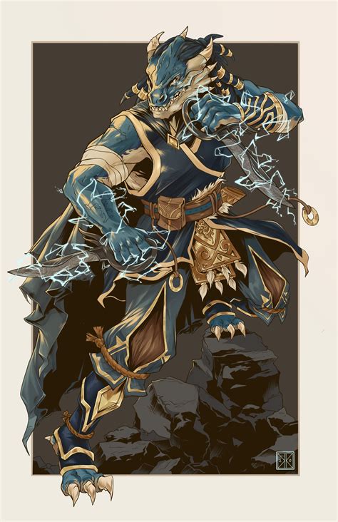 Blue Dragonborn Monk By Kayla Kinsey Dungeons And Dragons Characters