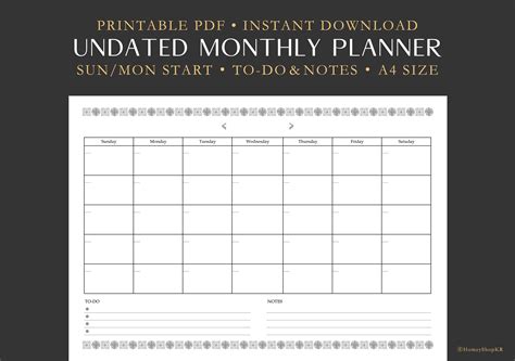 Undated Monthly Planner Blank Printable Desk Planner Etsy