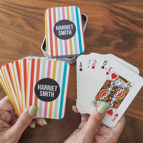 French, bridge, poker, french tarot, patience, etc. Personalised Multicoloured Stripe Name Playing Cards By Proper Goose | notonthehighstreet.com