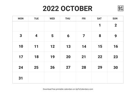 Printable October 2022 Calendar Blank Templates Free Download In Pdf
