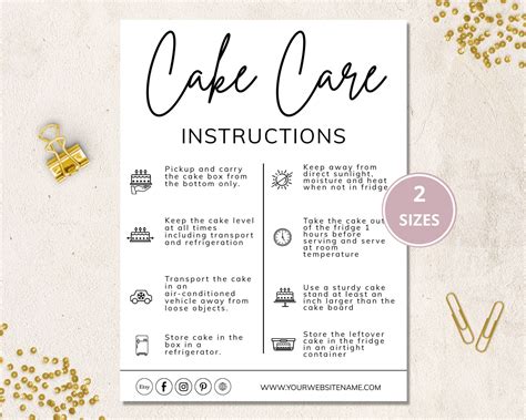 Cake Care Card Editable Template Wedding Cake Care Cards Printable