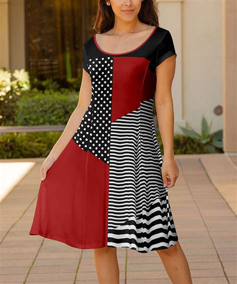 Black And Red Stripe Patchwork A Line Dress Plus Zulily