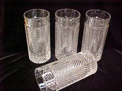 Set Of 4 Ralph Lauren Herringbone Crystal Highball Tumbler Glass 6 1 4 Excell 1841781911