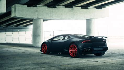 Download Wallpaper Vellano Matte Black Lamborghini Huracan On Red 3