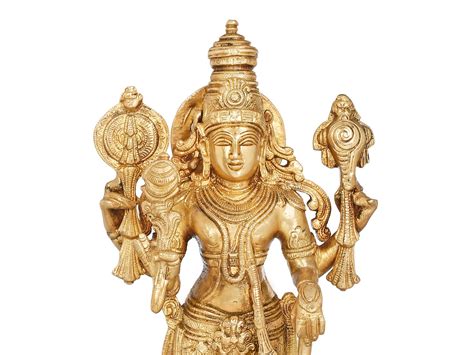 13 Four Armed Standing Lord Vishnu In Brass Handmade Made In India